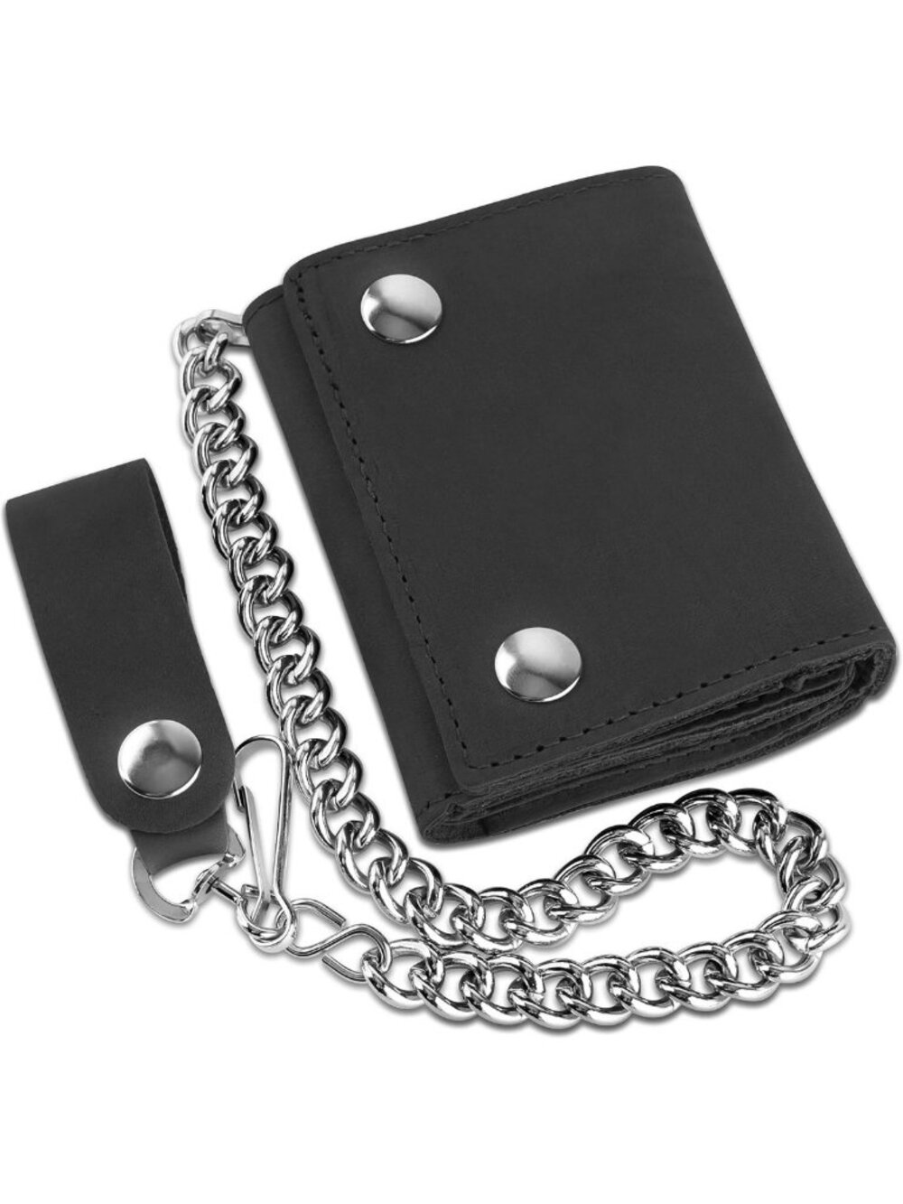Vintage Biker Tri-fold Leather Wallet with RFID Blocking & Steel Chain, USA Made